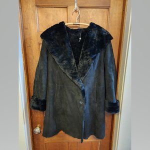 NWOT Genuine Shearling Hooded Coat, Black, Sz 10, Perfect Condition